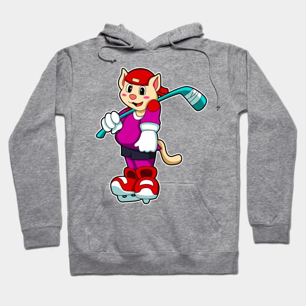 Cat at Ice hockey with Ice hockey stick & Cap Hoodie by Markus Schnabel